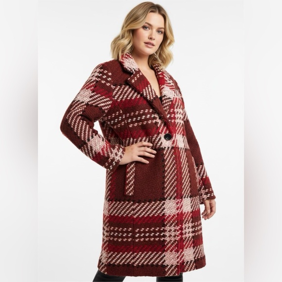 Express Jackets & Blazers - Express Women's Red and White Plaid Teddy Jacket